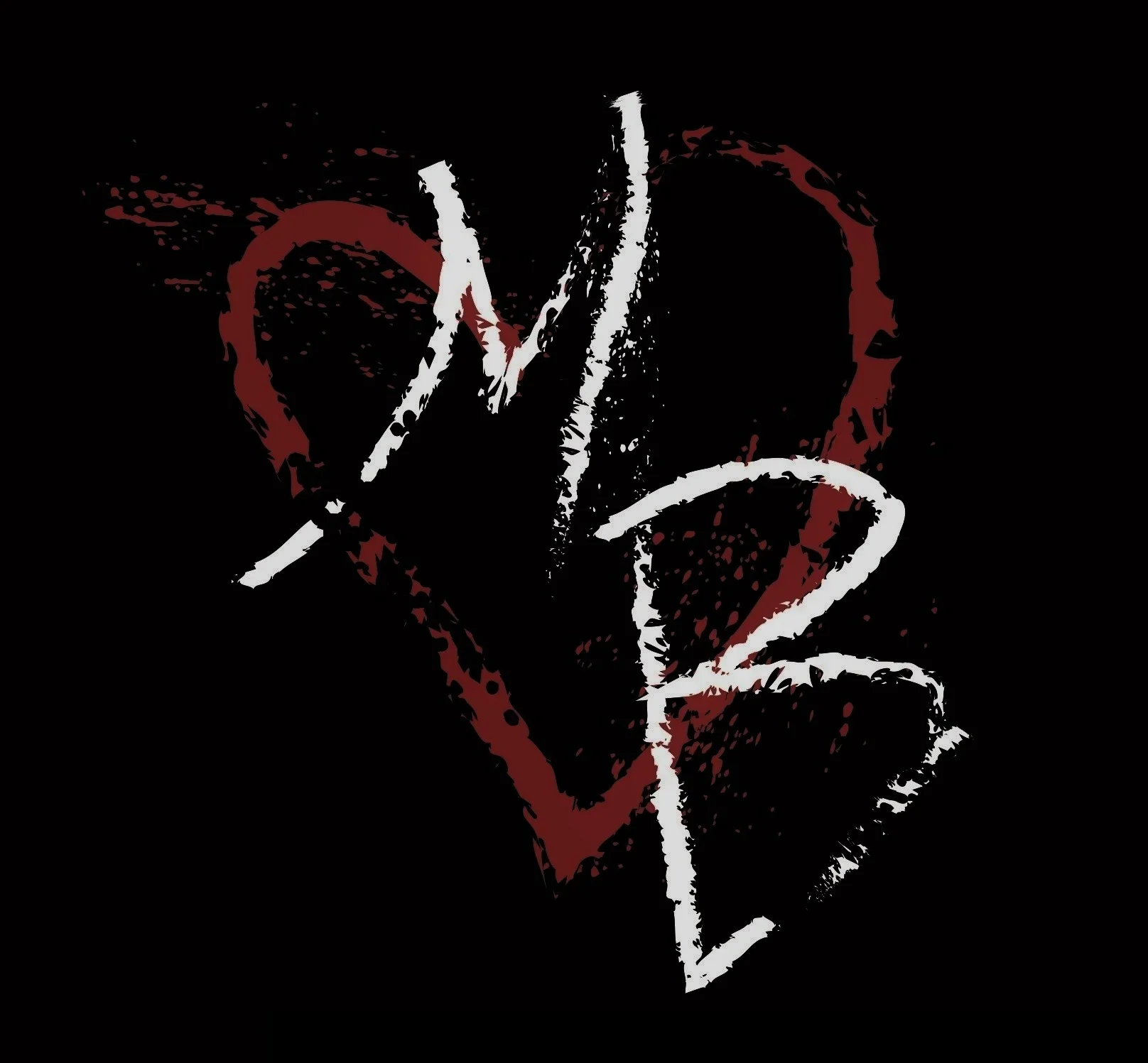 Stylized white and red line drawing of a rose on a black background.