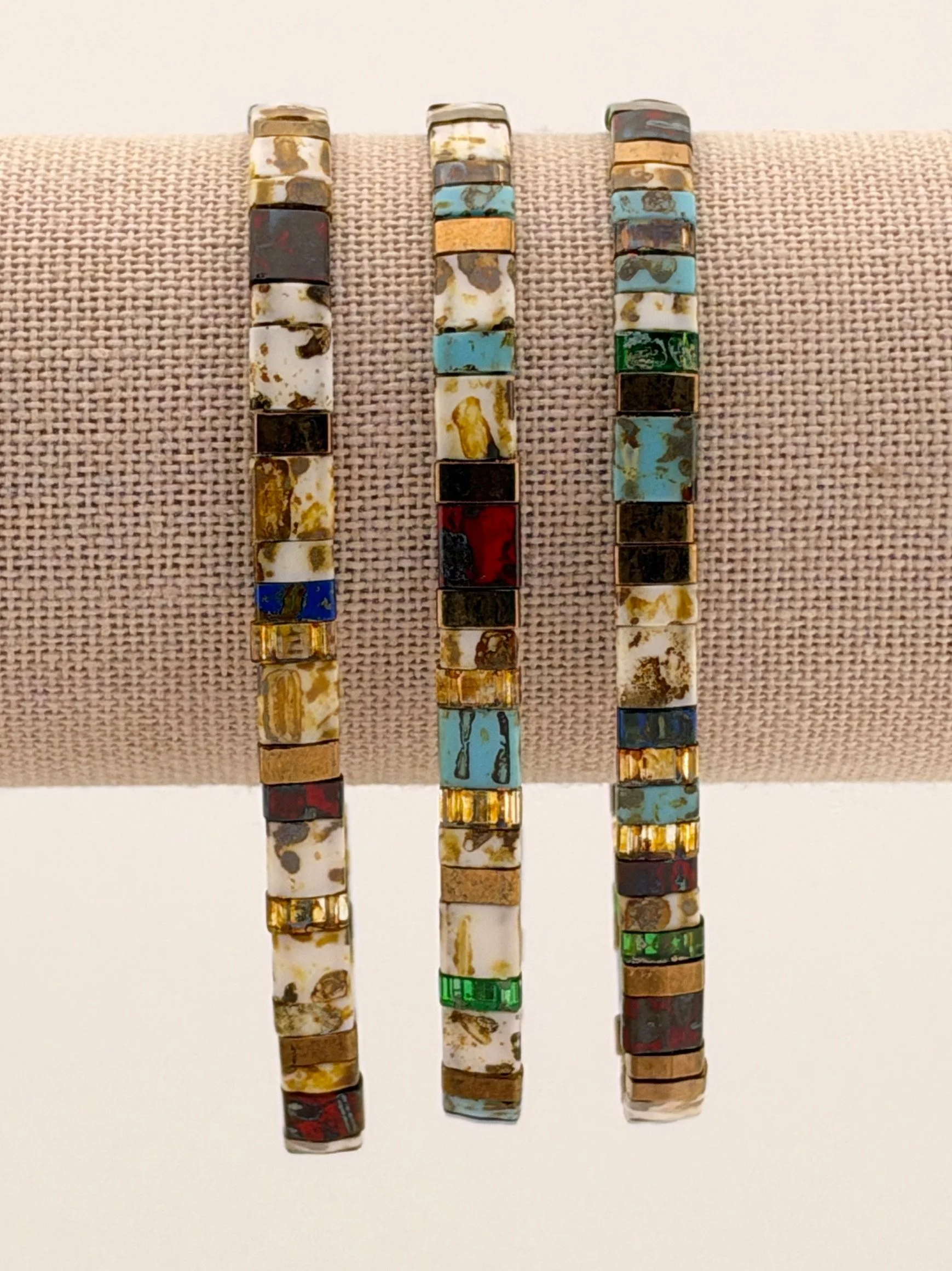 Enigma three Miyuki Tila bracelets shown individually