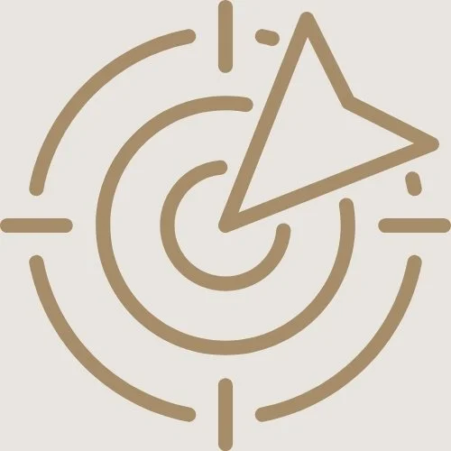 Minimalist icon of a target with an arrow hitting the bullseye.