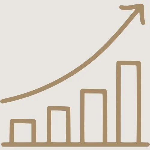 A line graph with an upward trending arrow showing growth or increase.