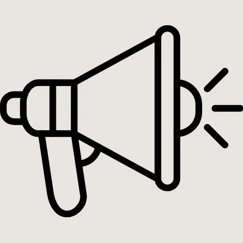 Icon of a loudspeaker or megaphone with sound waves.