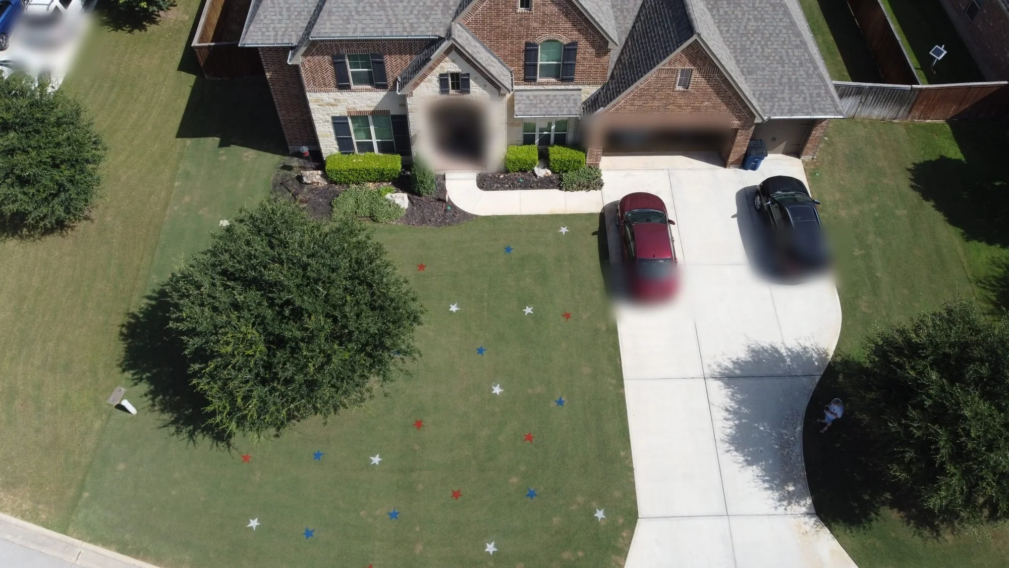 Aerial of Skip's yard with painted stars
