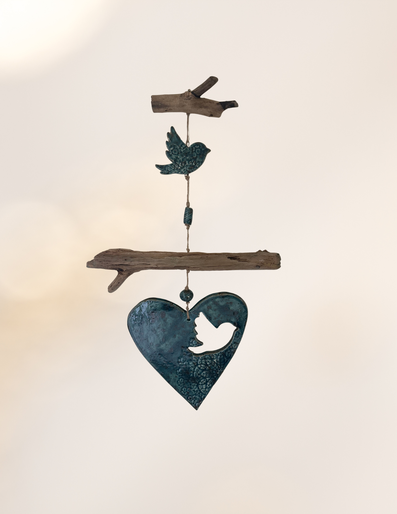 Where the Heart Takes Flight — Ceramic and Driftwood Wall Art