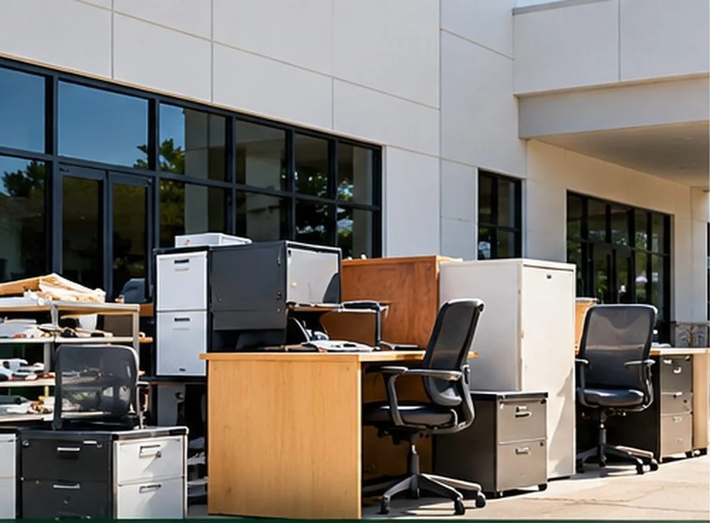 Office furniture and equipment ready for commercial property cleanout