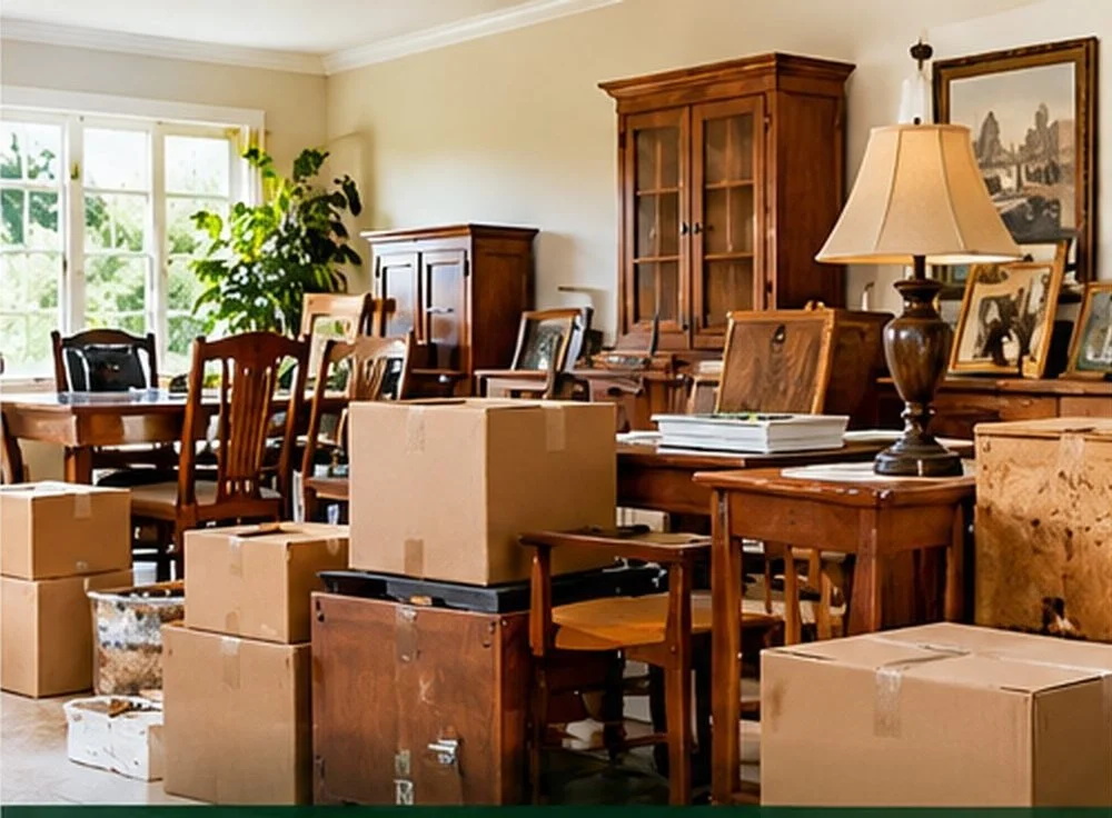 Furniture, boxes and household belongings being cleared during an estate cleanout