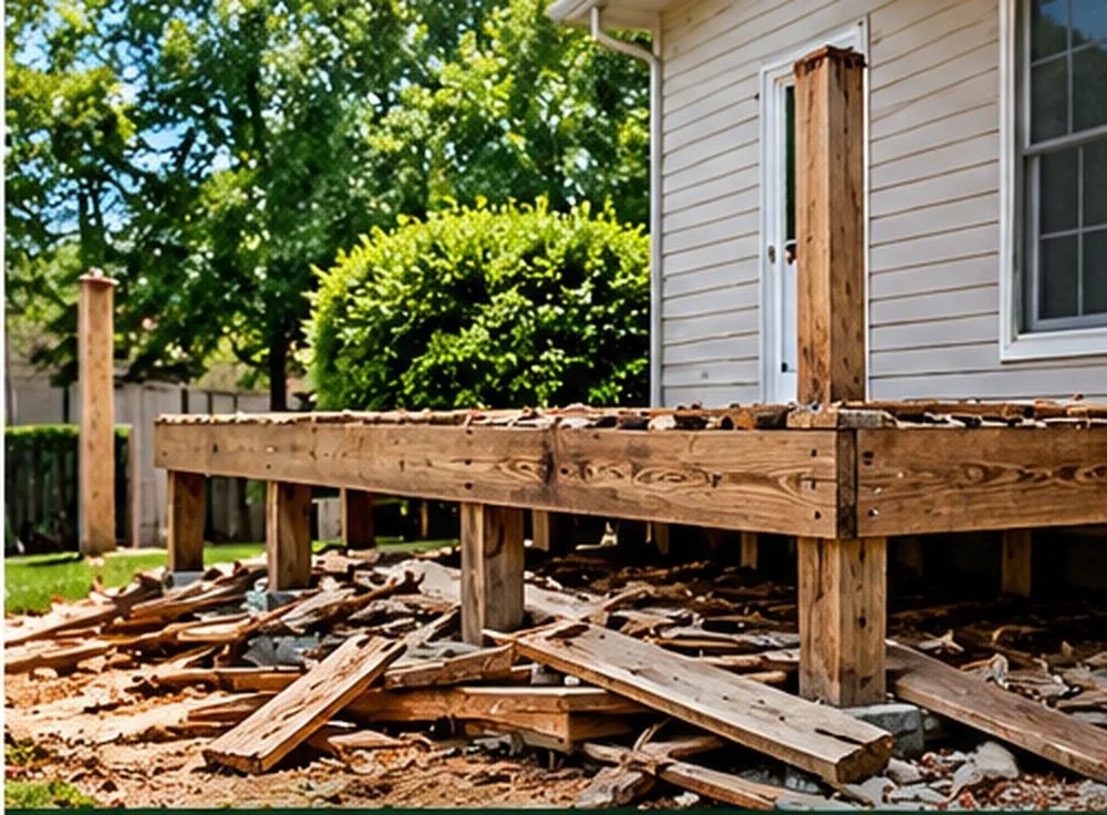 Wood and demolition debris from a small residential deck removal project