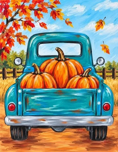 Vintage Fall Truck & Pumpkins