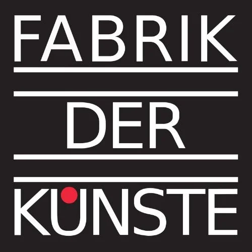 Black background with white text in German, reading 'Fabrik der Künste,' with a red dot over the letter 'U'.