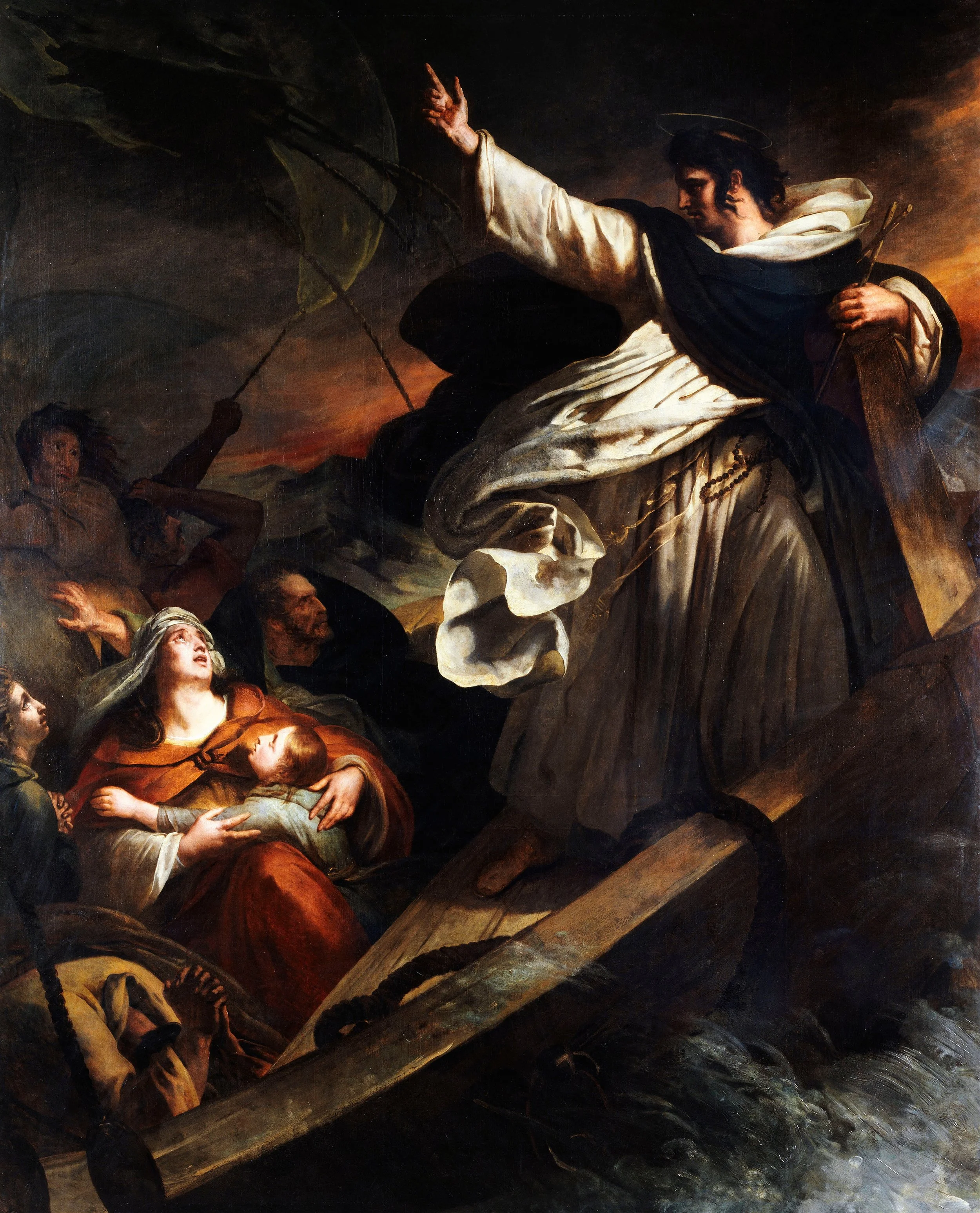 A painting of Thomas Aquinas preaching about "trusting God in the storm "