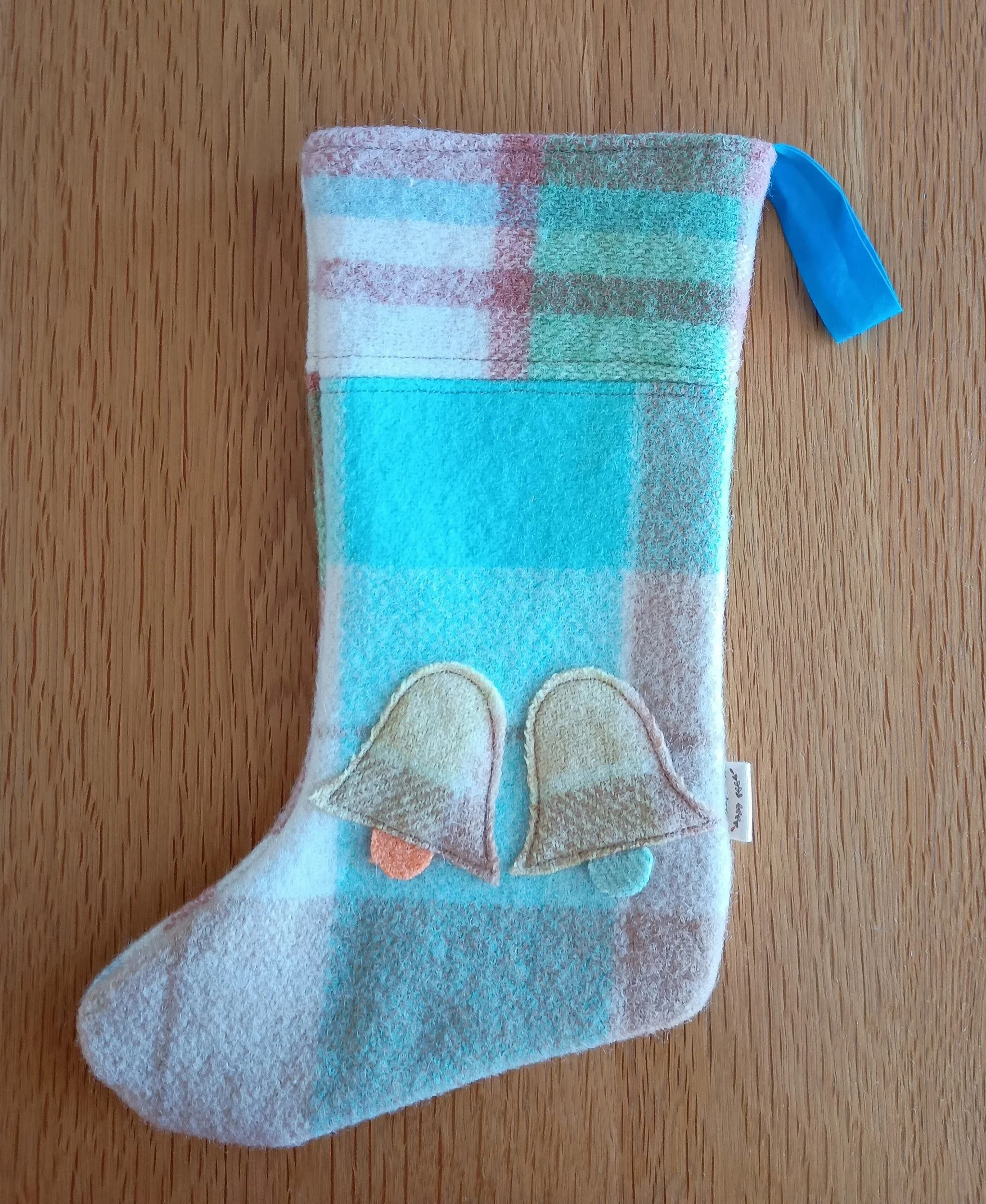 Vintage Wool Christmas Stocking: Blue, Bells