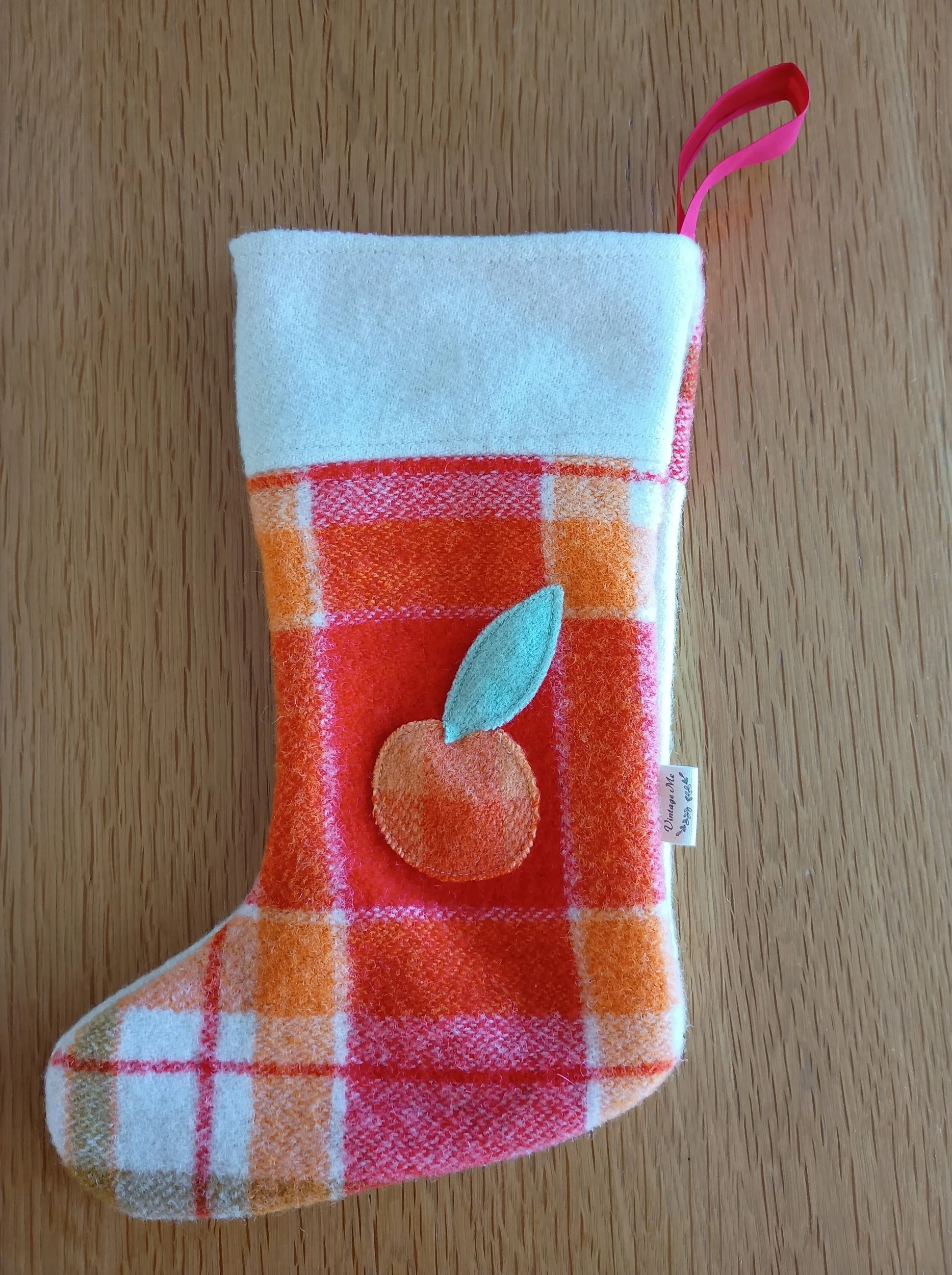 Vintage Wool Christmas Stocking: Apple