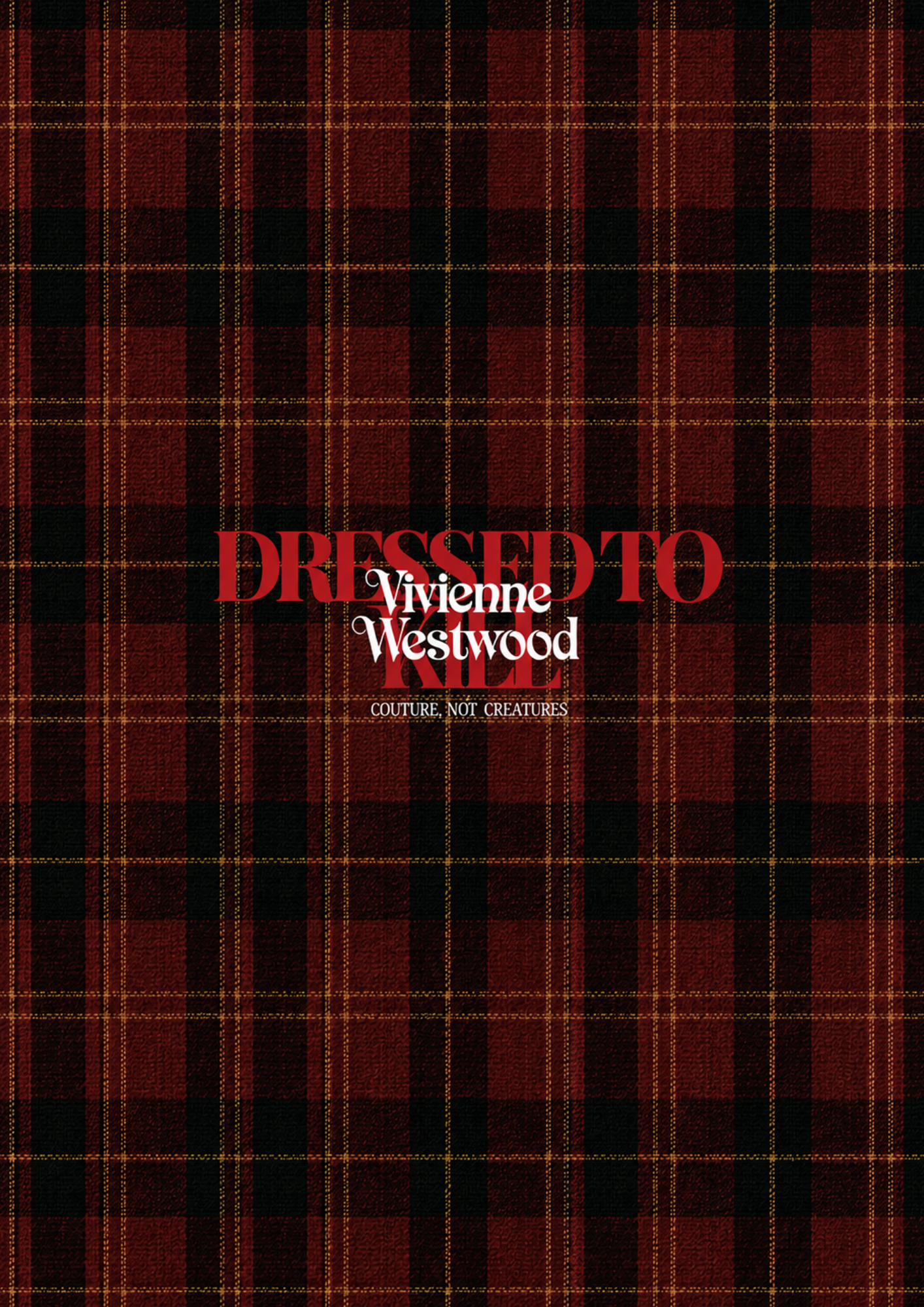 Cover of Vivienne Westwood's 'DRESSED TO RIDE', featuring a red and black tartan fabric background with the title and designer's name in bold white and red letters.