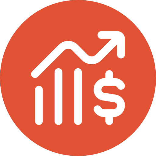 Icon of a rising financial chart with a dollar sign, representing growth or increase in profit.