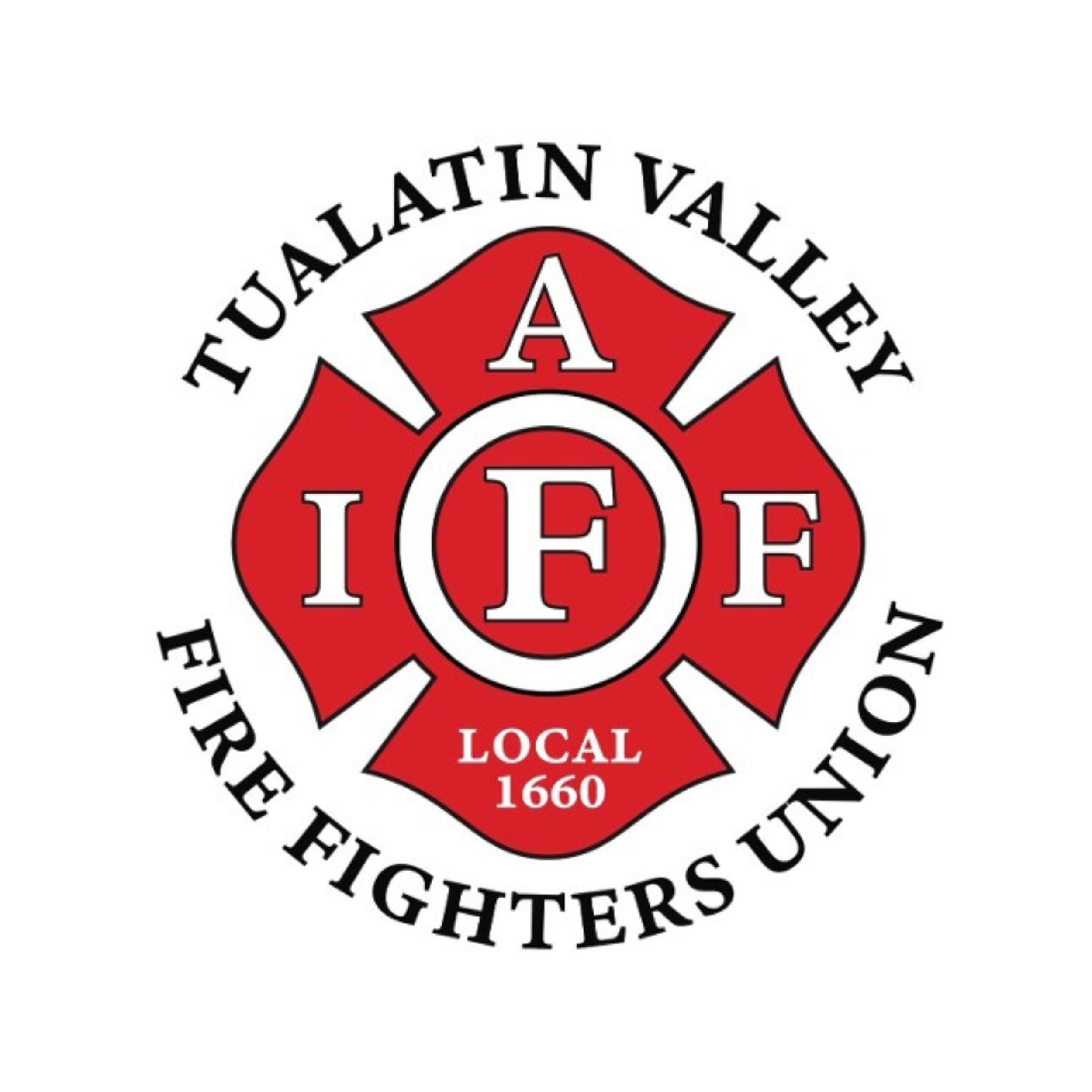 A logo featuring a red firefighter badge with a white letter 'A' in the center surrounded by black text that reads 'TUALAIN VALLI.' Additional text around the badge mentions 'FIGHTERS' and 'EST.'
