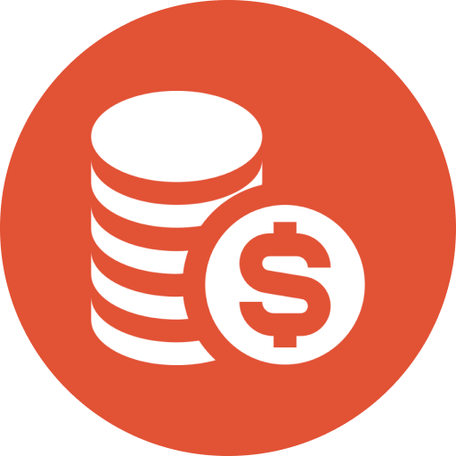 Stack of coins with a dollar sign in front, on an orange background.