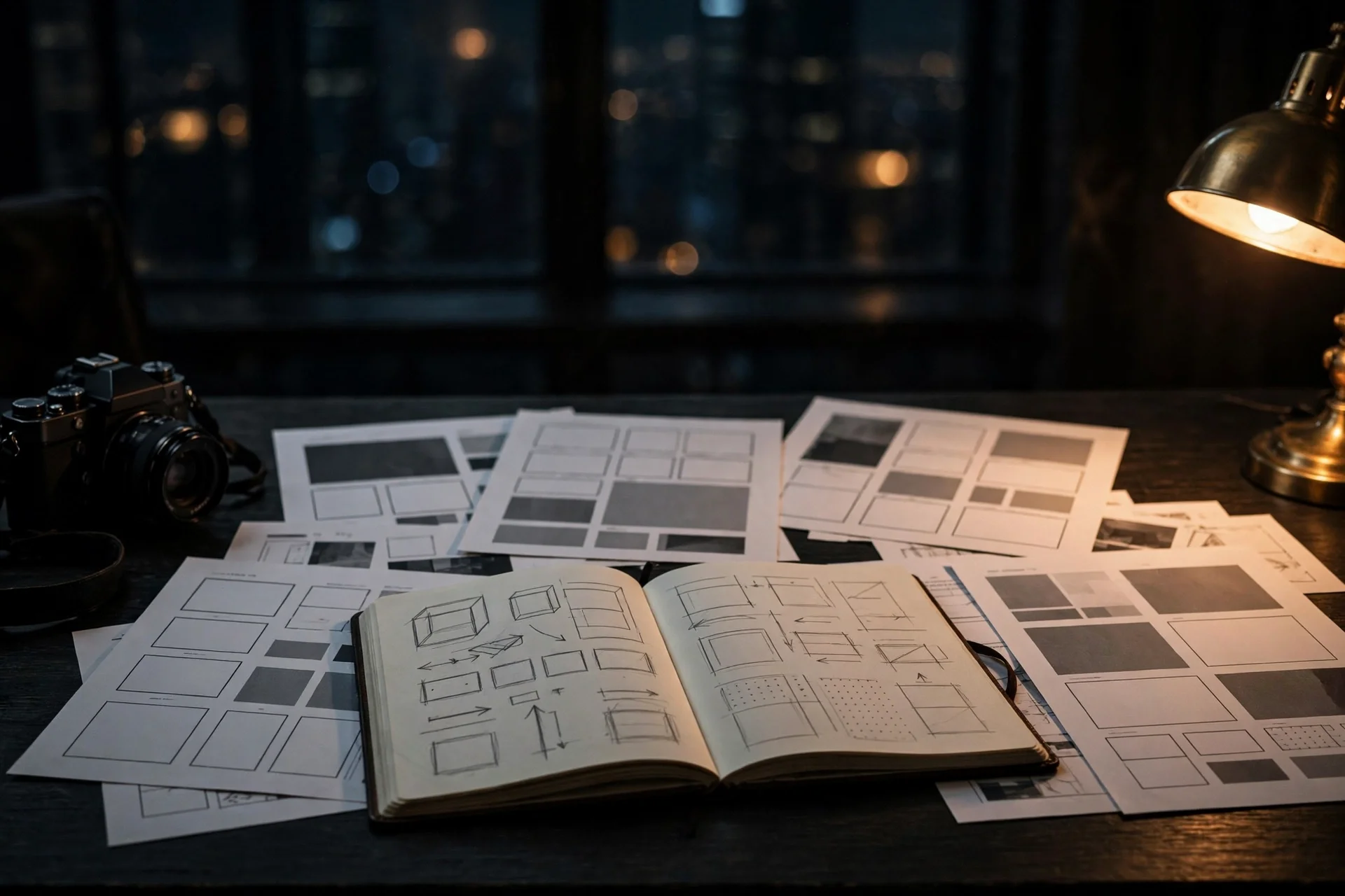 GA Media services, storyboards and strategy in dark studio
