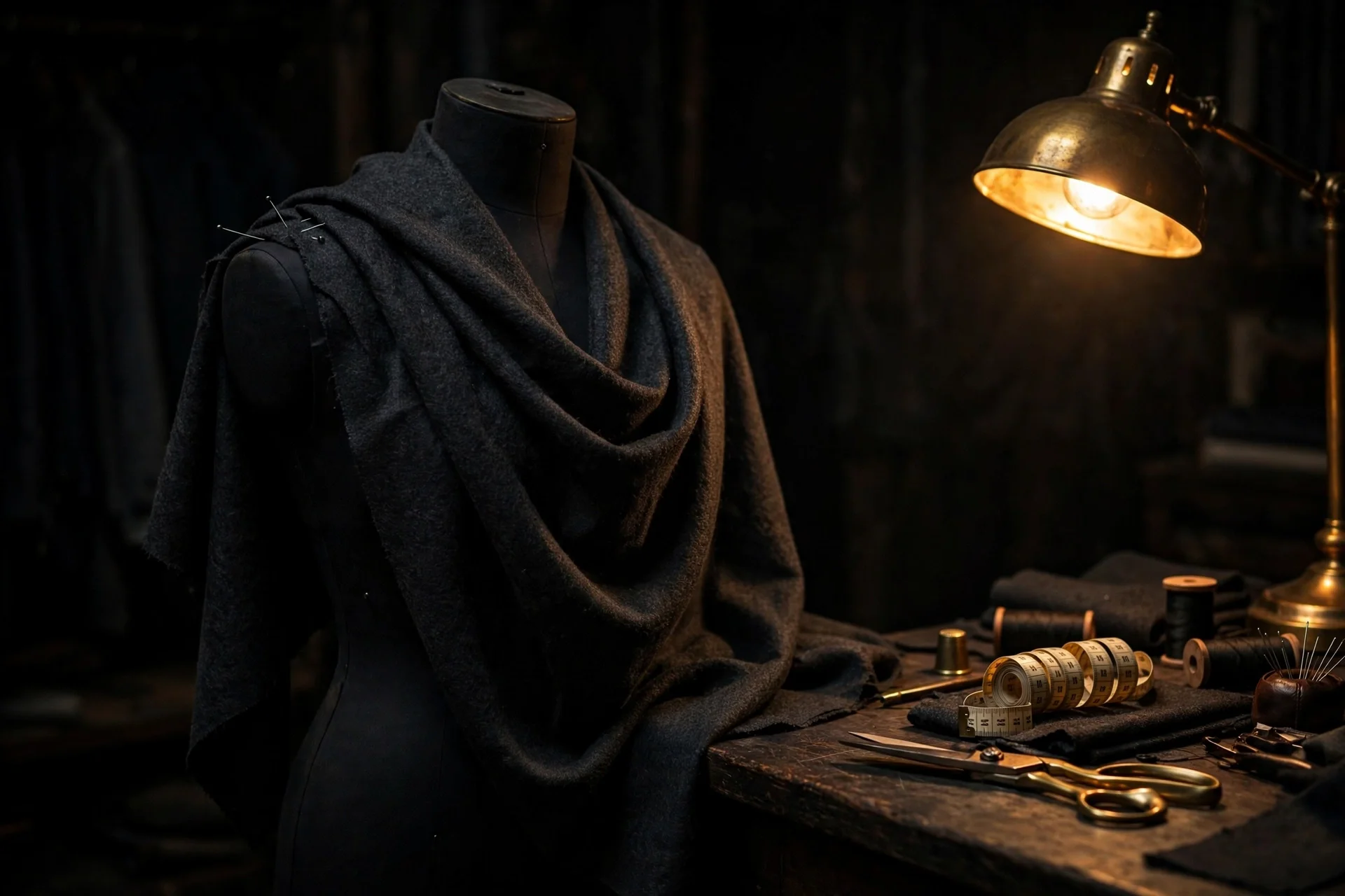 GA Creative atelier, dress form with dark fabric