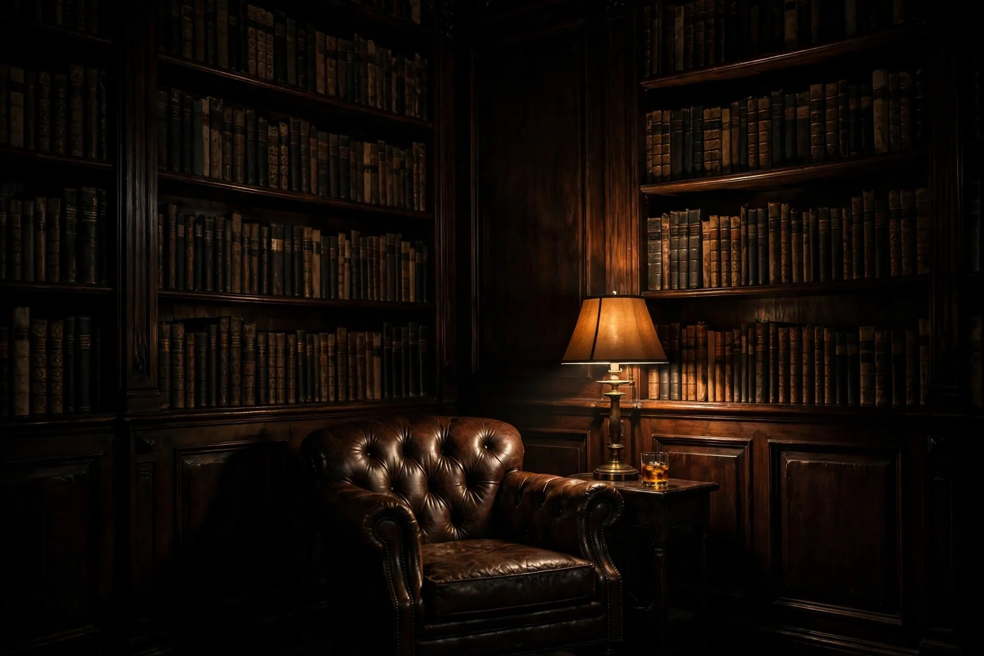 The Residence, library with chesterfield in dark luxury