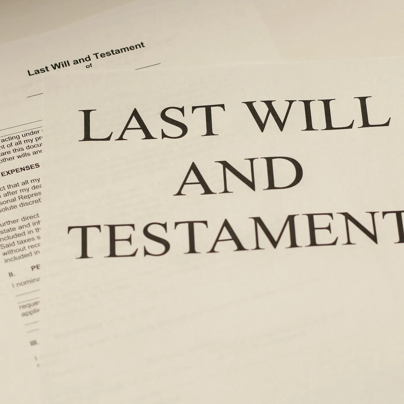 Close-up of a Last Will and Testament document