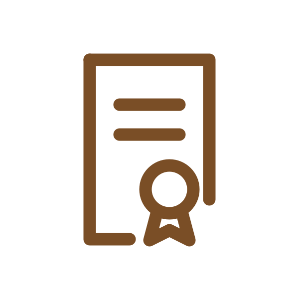 Brown certificate icon with text lines and award ribbon