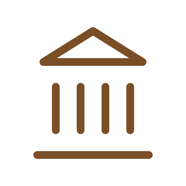 Brown classical bank or courthouse column icon on a black background