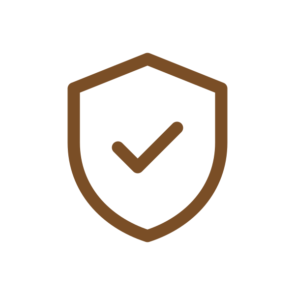 Brown shield outline with a check mark symbolizing security and protection