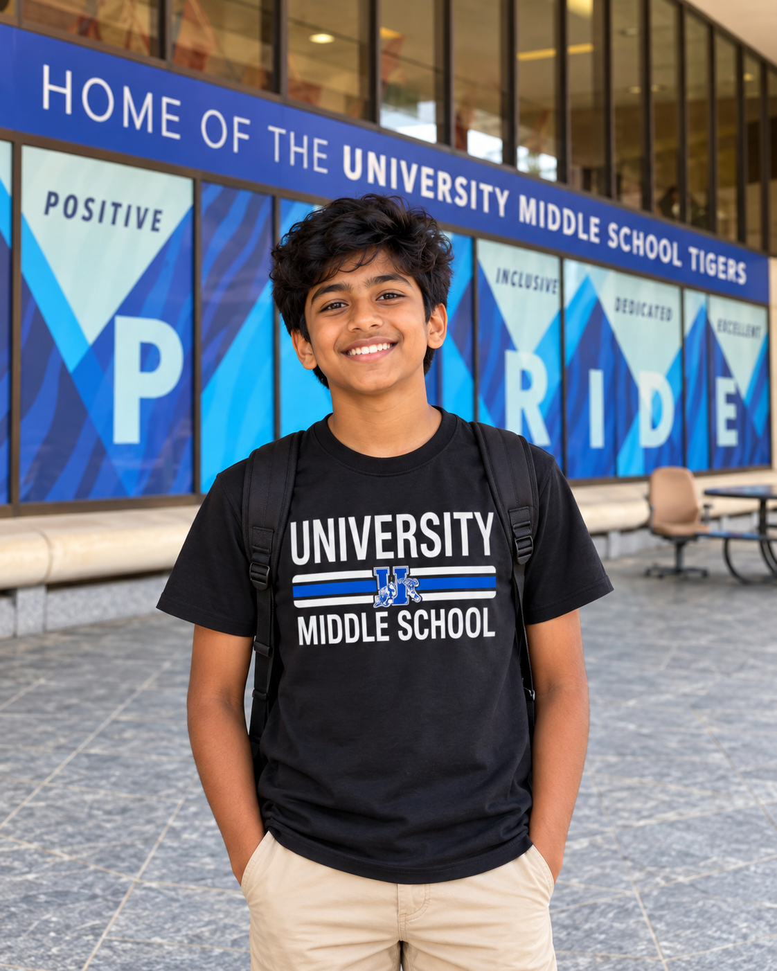 University Middle School Stripe Tee – Black