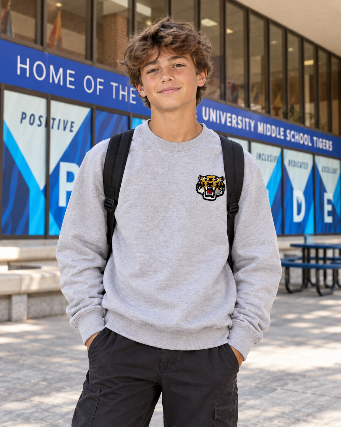 University Middle Tigers Embroidered Crewneck