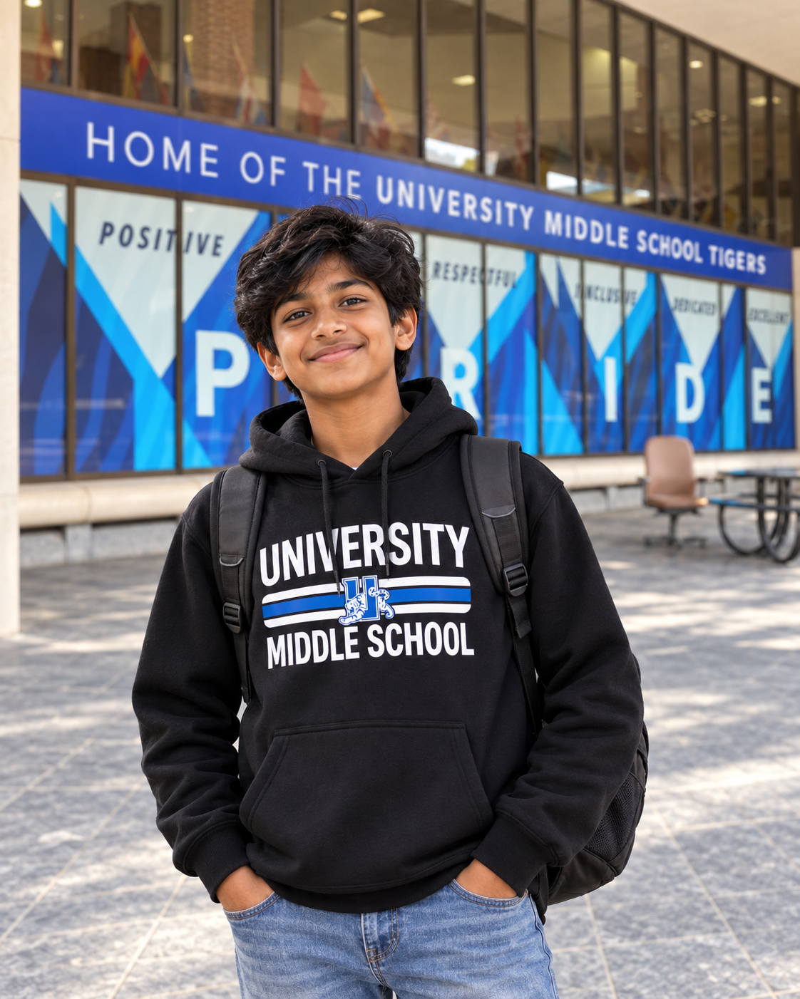 Univ Middle Striped Black Hoodie