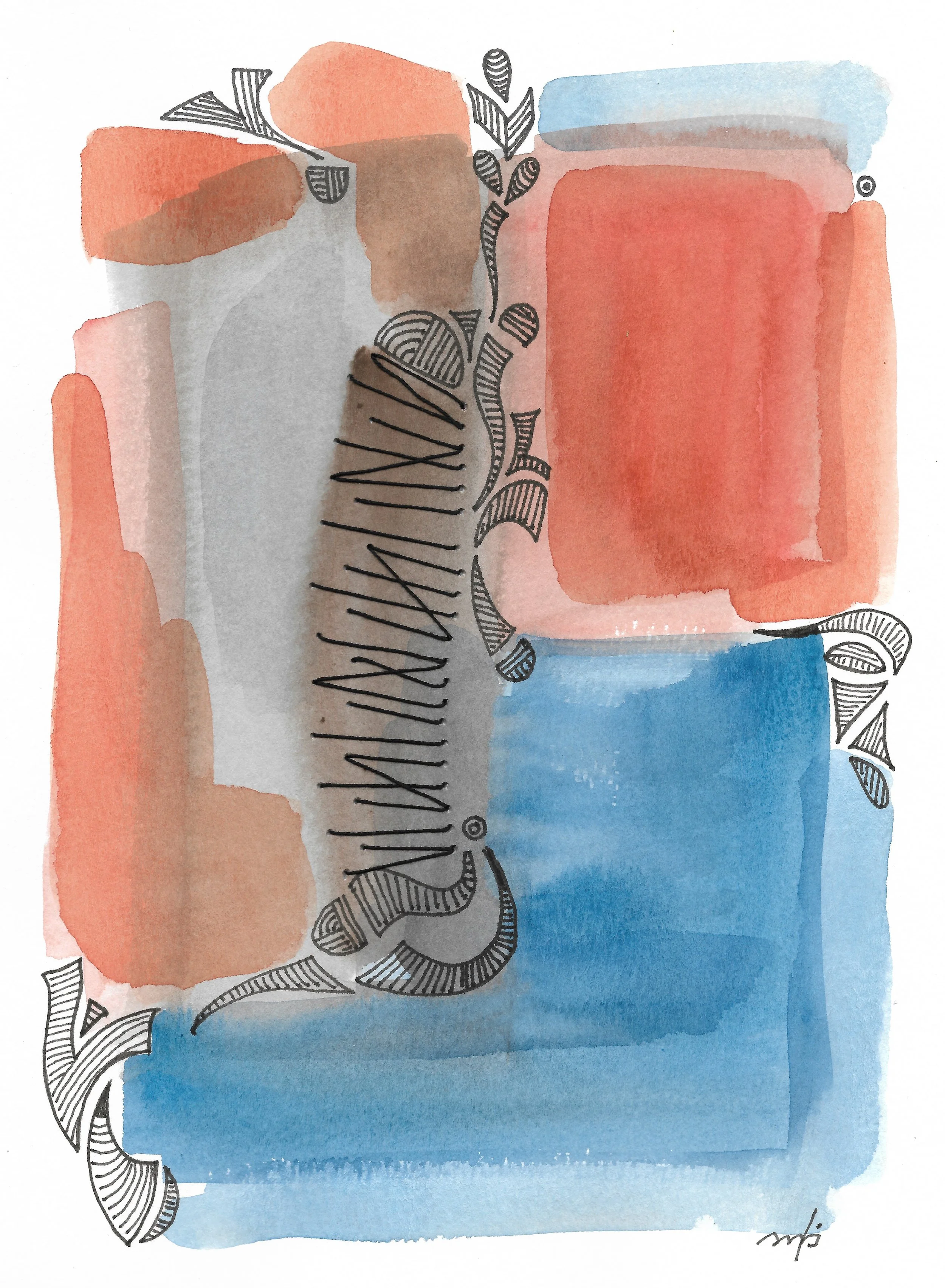 Itapua # 1  Abstract Symphony Watercolor Painting  18 x 25 cm