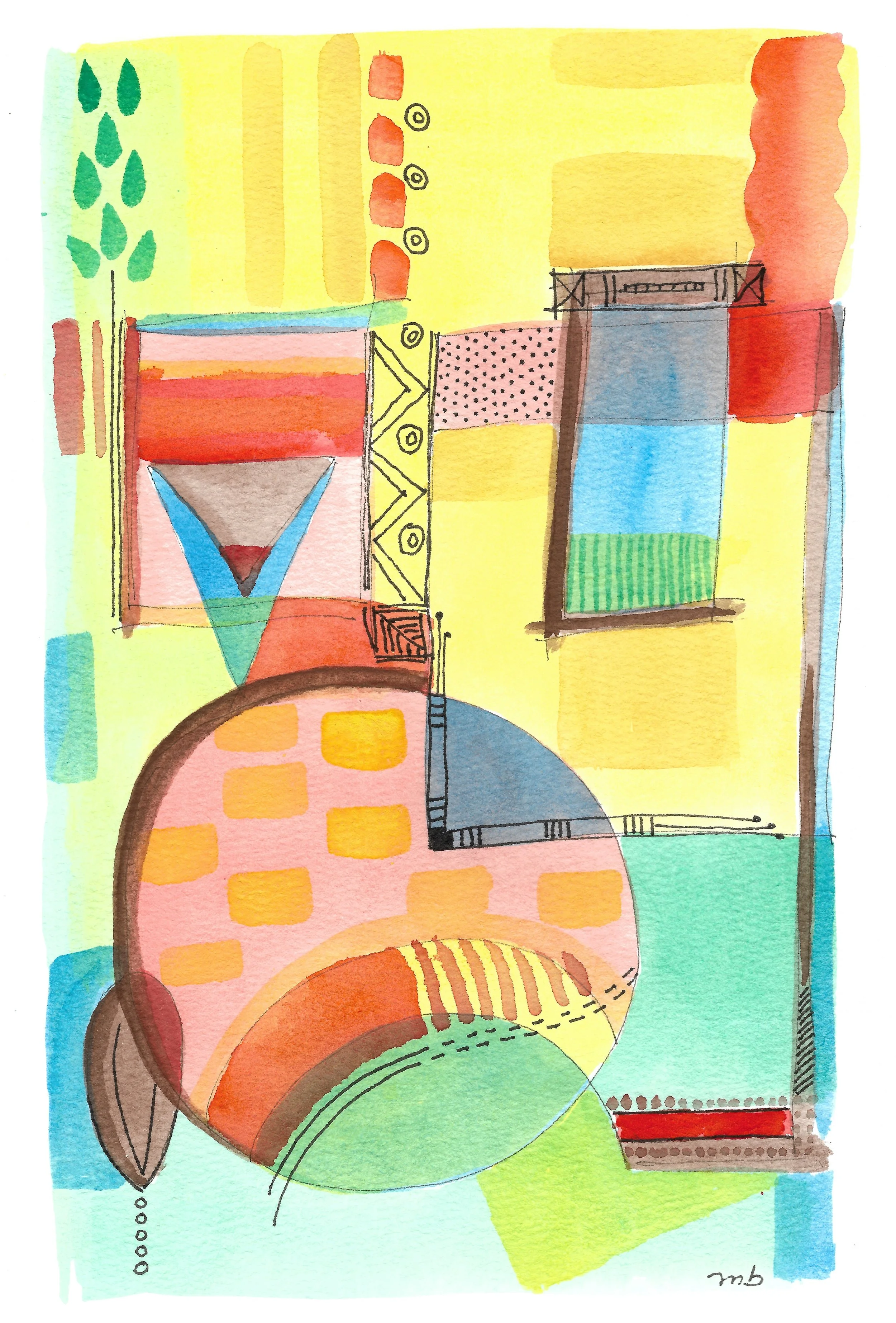 Kuarahy # 3 Vibrant Abstract Watercolor Painting 17 x 27 cm