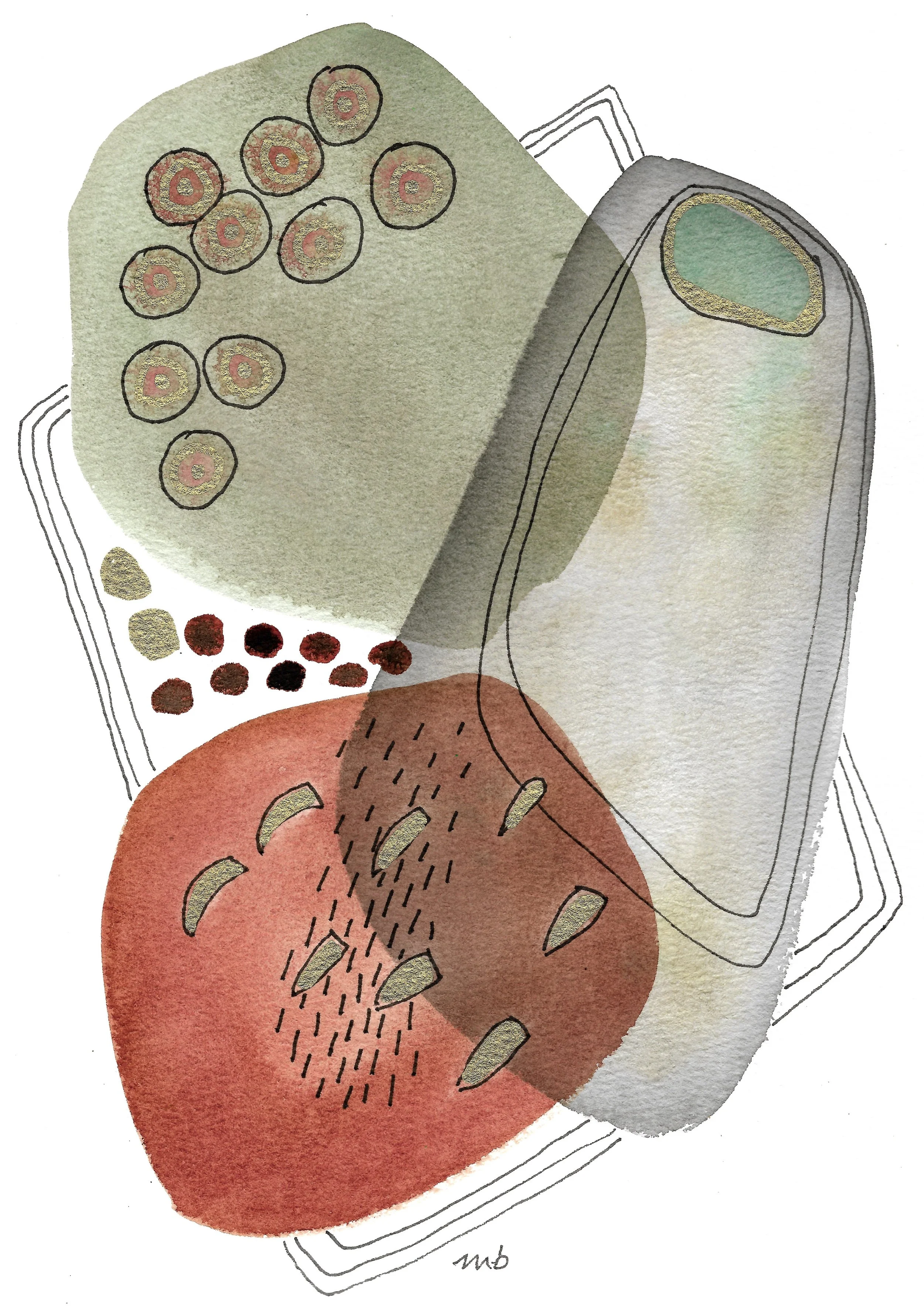 Assaba # 2   Earth Tones Abstract Watercolor   18 x 26 cm