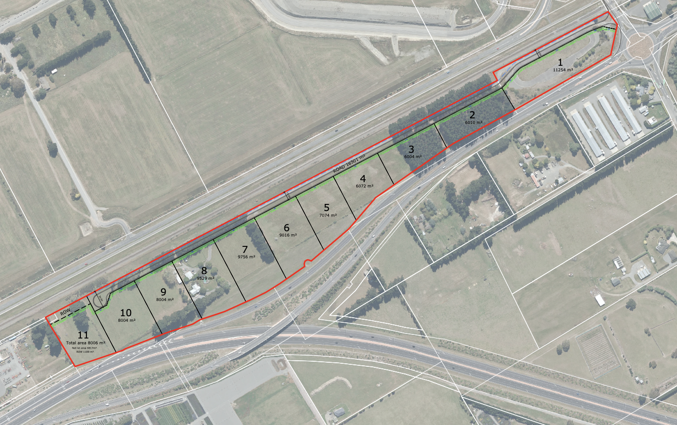 Draft Scheme Plan for Te Aka Limited at 5 Dawsons Road showing individual Lots and private road.