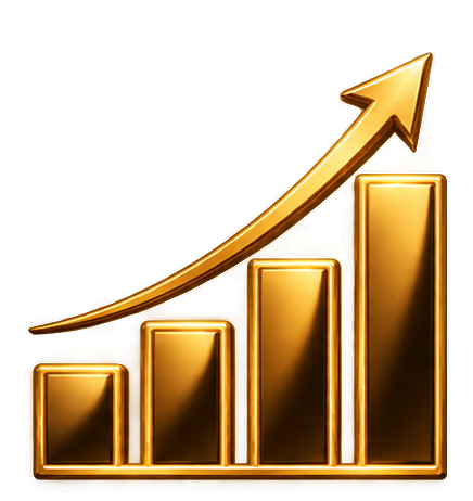 Gold bar chart with upward arrow indicating growth or increase
