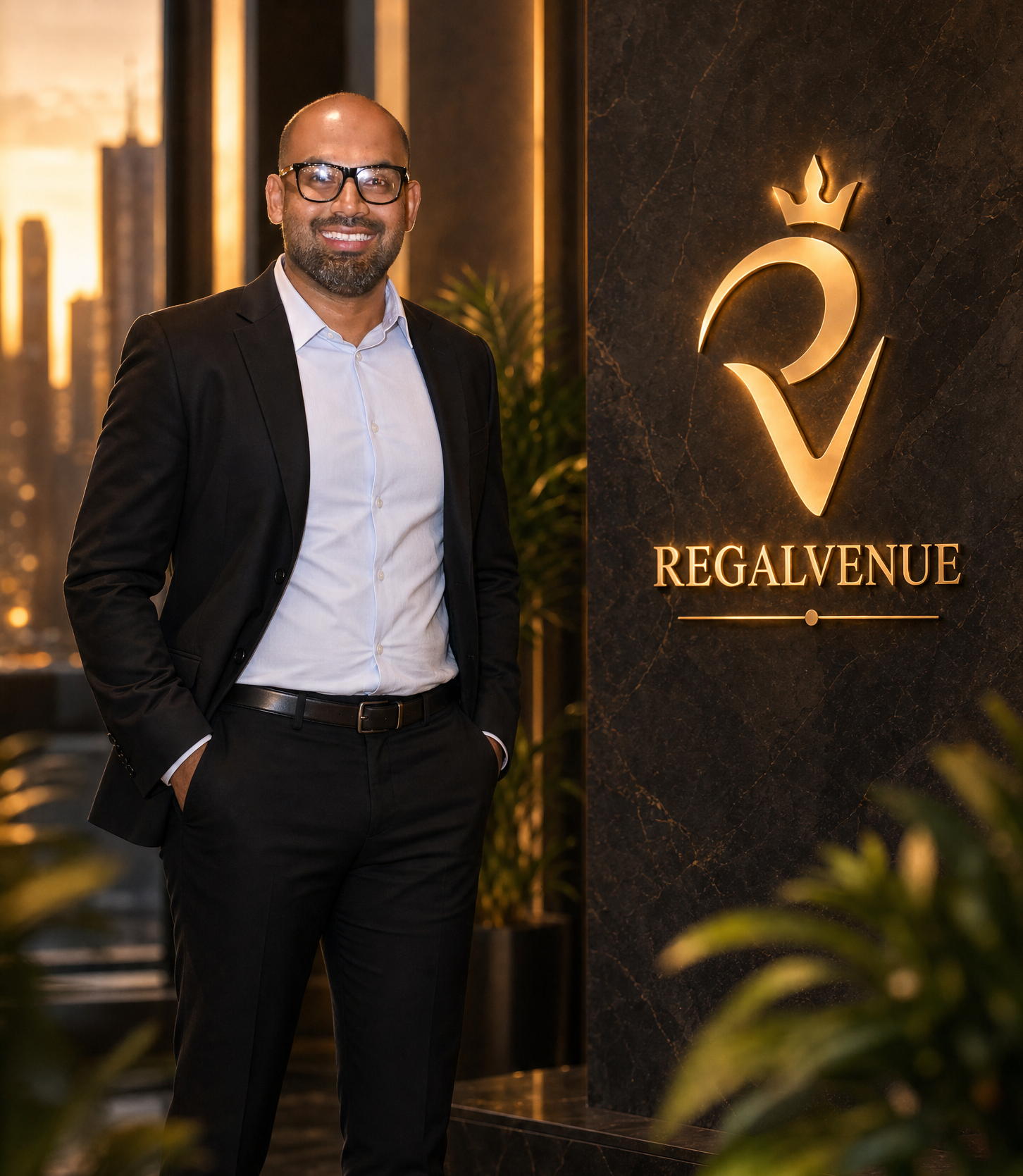 Shaminda samarasinghe infront of regalvenue logo