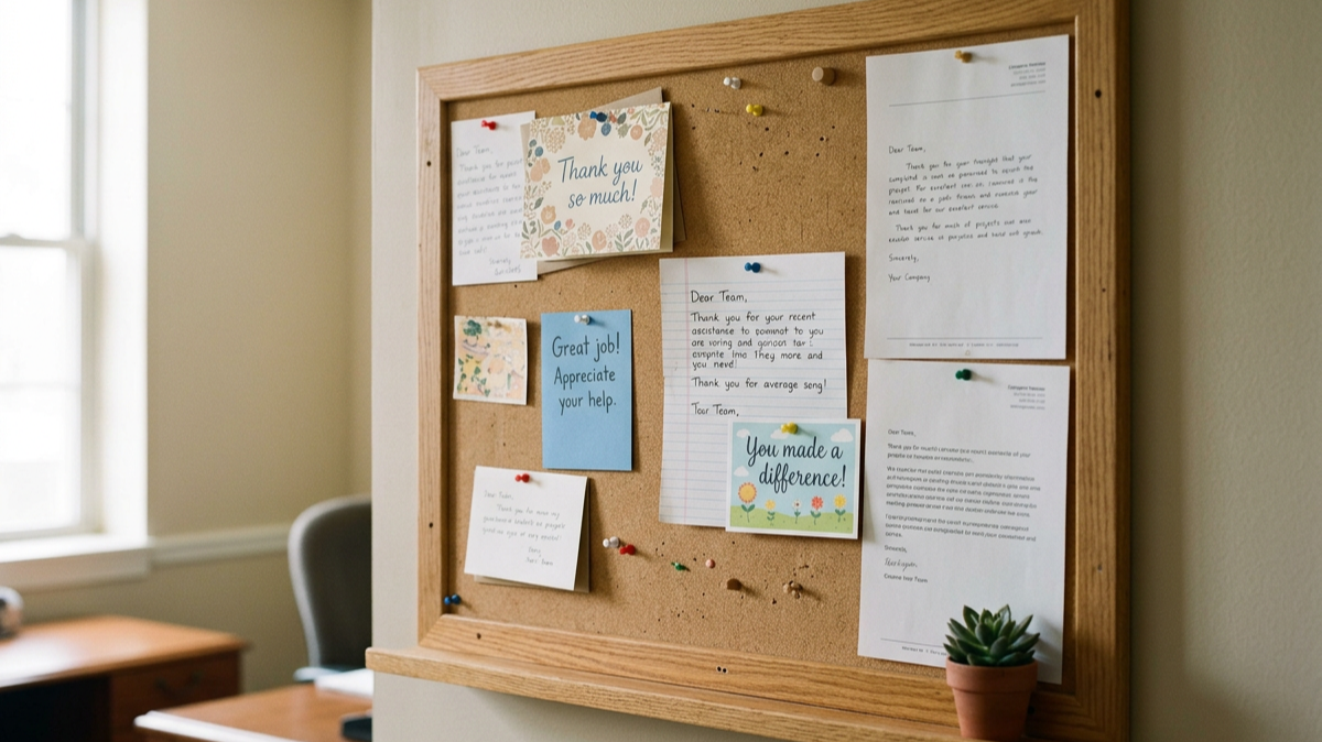 Cork bulletin board with various handwritten and printed notes, decorated with colorful push pins, placed above a wooden desk and next to a window with blinds Great reviews