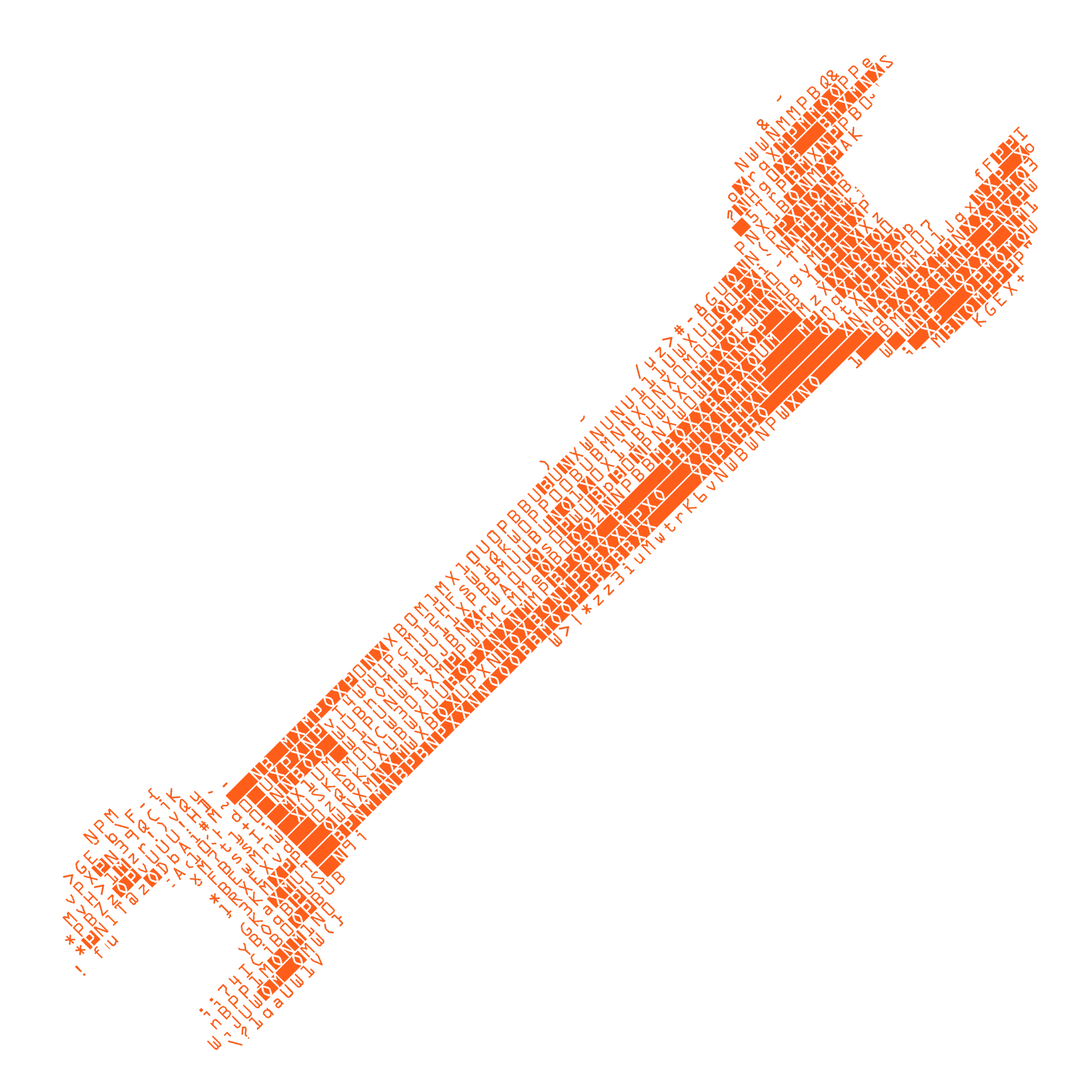 Orange ASCII art image of a spanner on a black background.