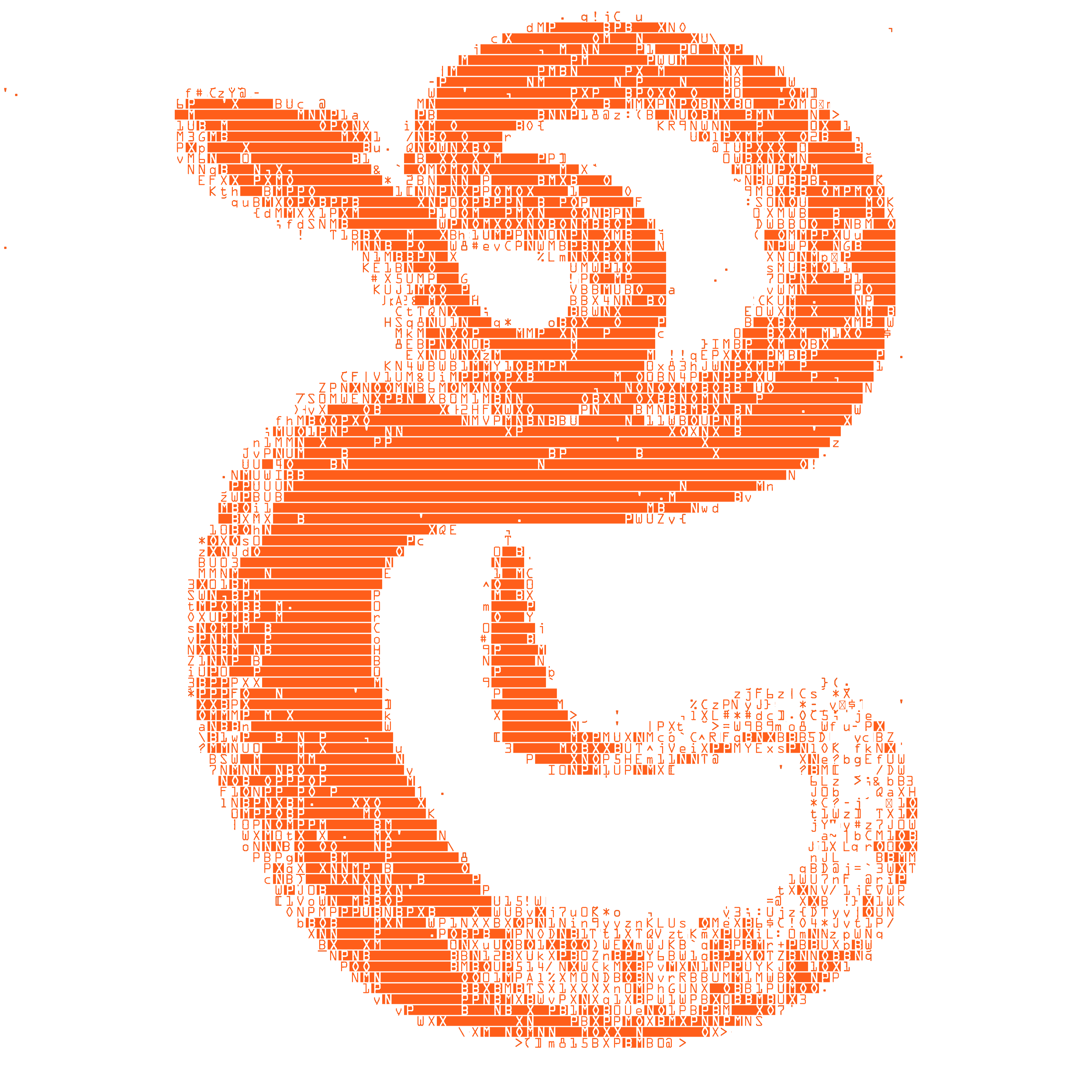 Orange and white ASCII art image of a snake on a black background.