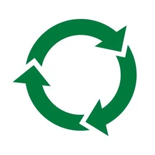 A green recycling symbol consisting of three arrows forming a triangle.