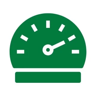 Green gauge with a needle pointing near 7 o'clock position.