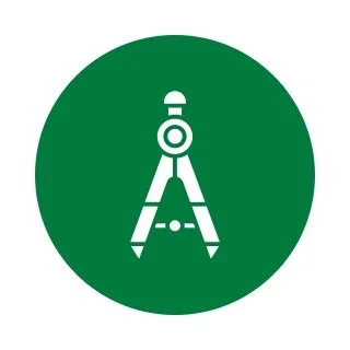 A white geometric compass icon on a green circular background.