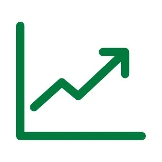 Green upward trending line graph with axes