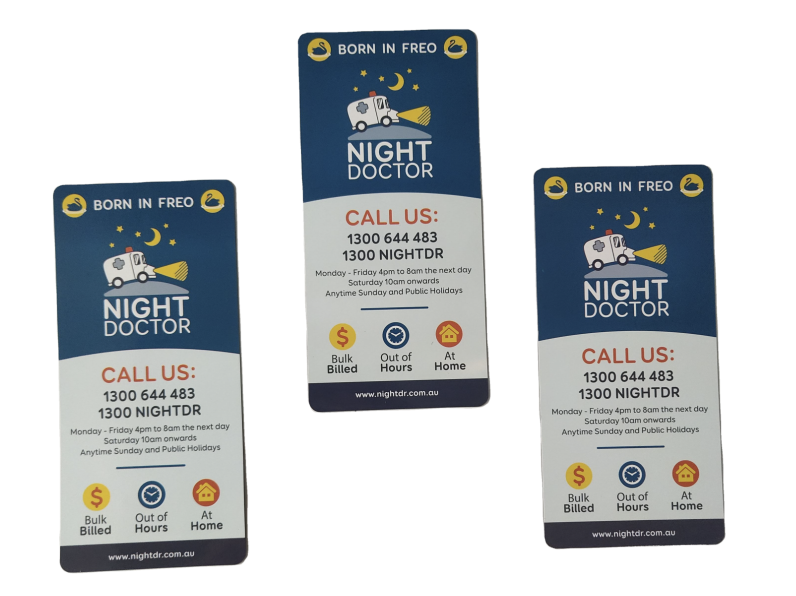 Advertising fridge magnet printed with brand and contact details