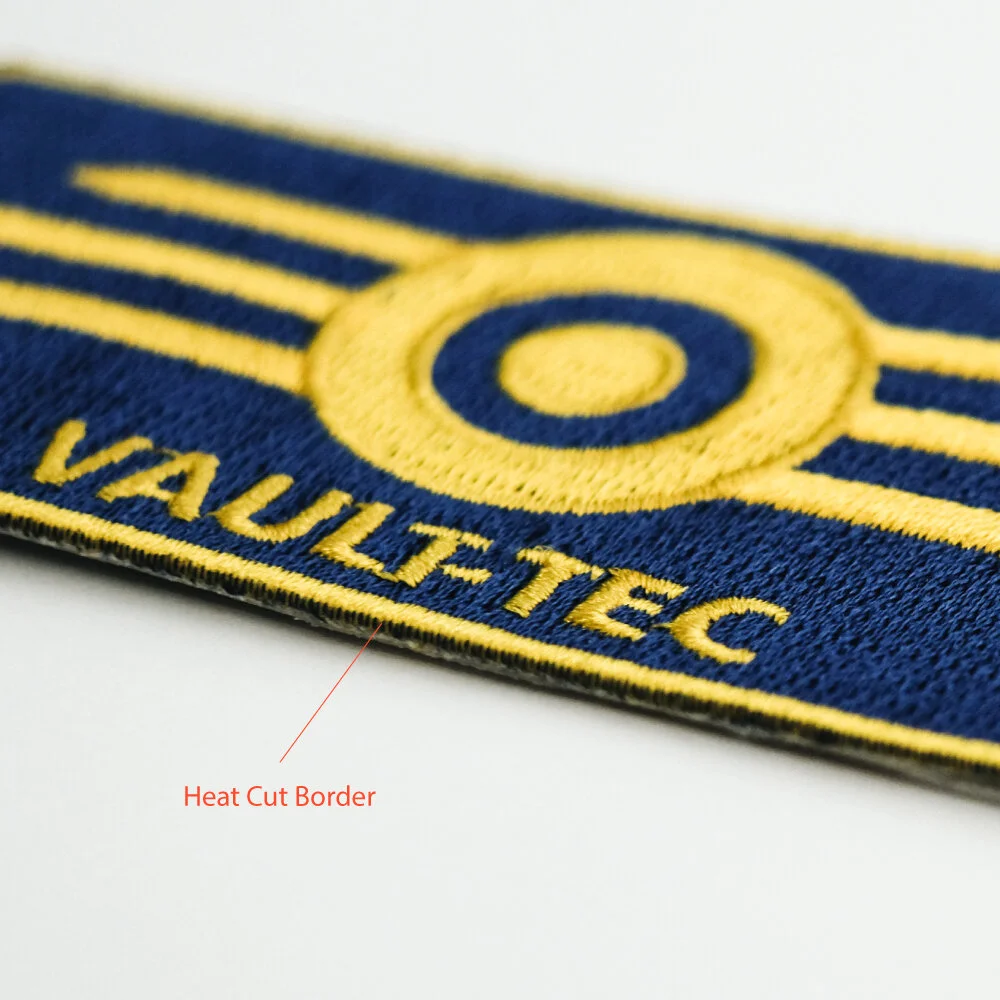 Close view of a heat cut patch border, a thin flat edge sealed by a hot knife or laser