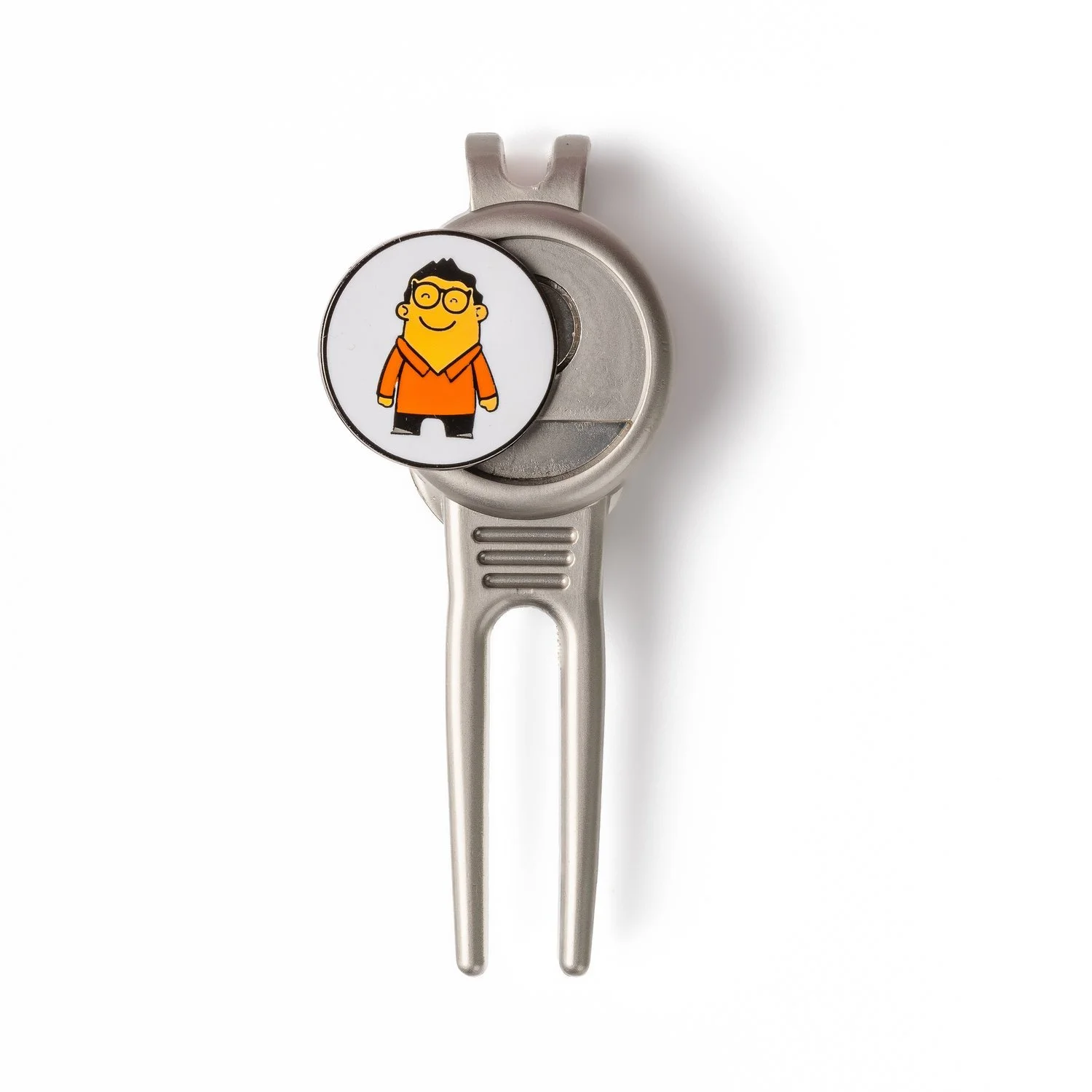 Divot repair tool with a magnetic golf ball marker seated in the head