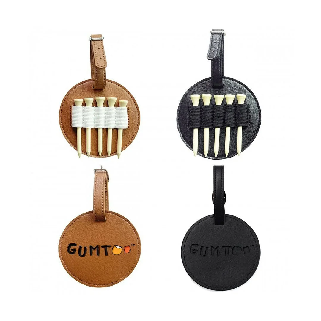 Classic custom golf tee holder in PU leather with stitched tee loops and branded logo, holds 4 to 6 tees and clips to a golf bag, retail merchandise Malaysia