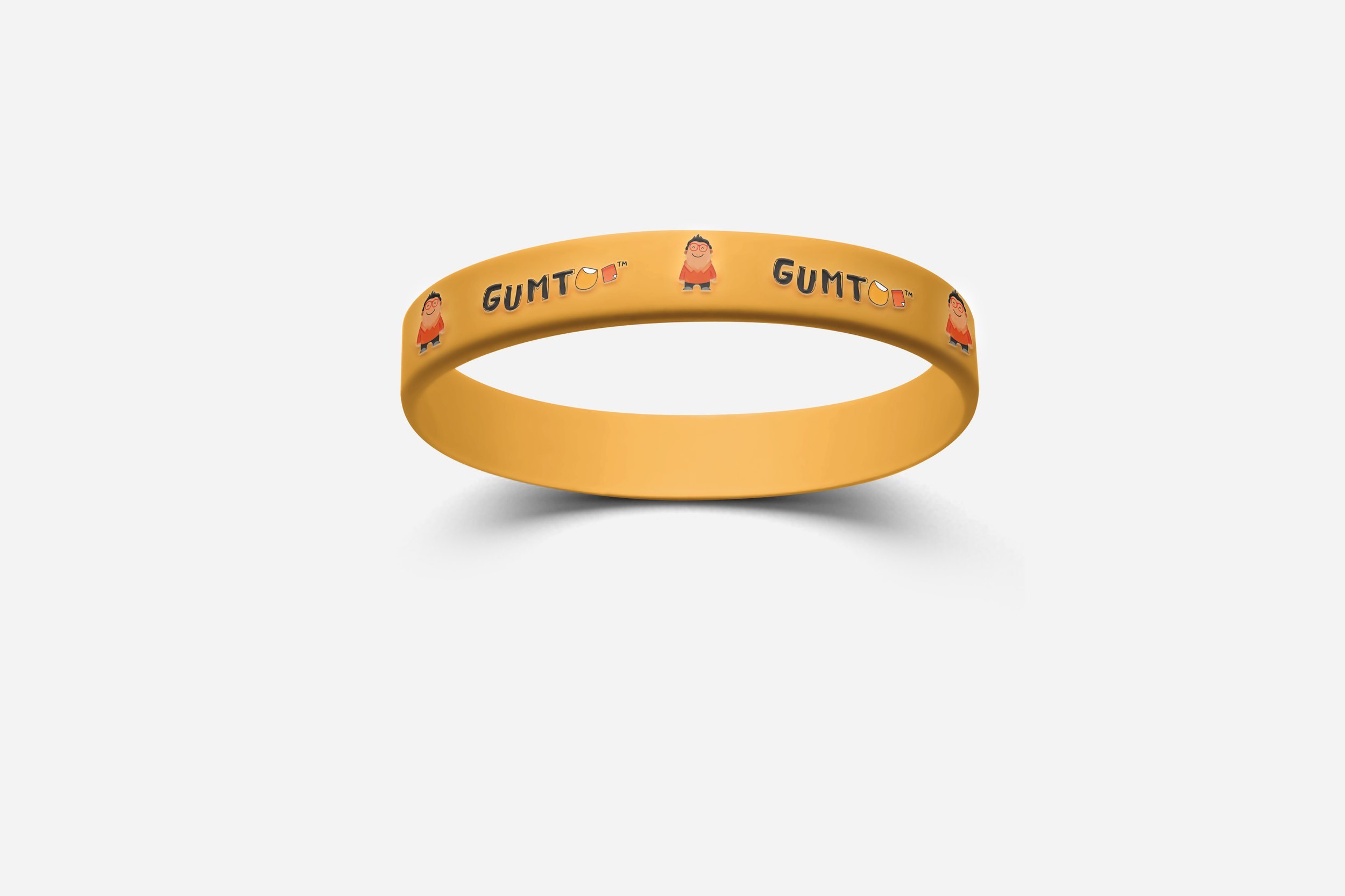 Kid size silicone wristband shown at its narrower width