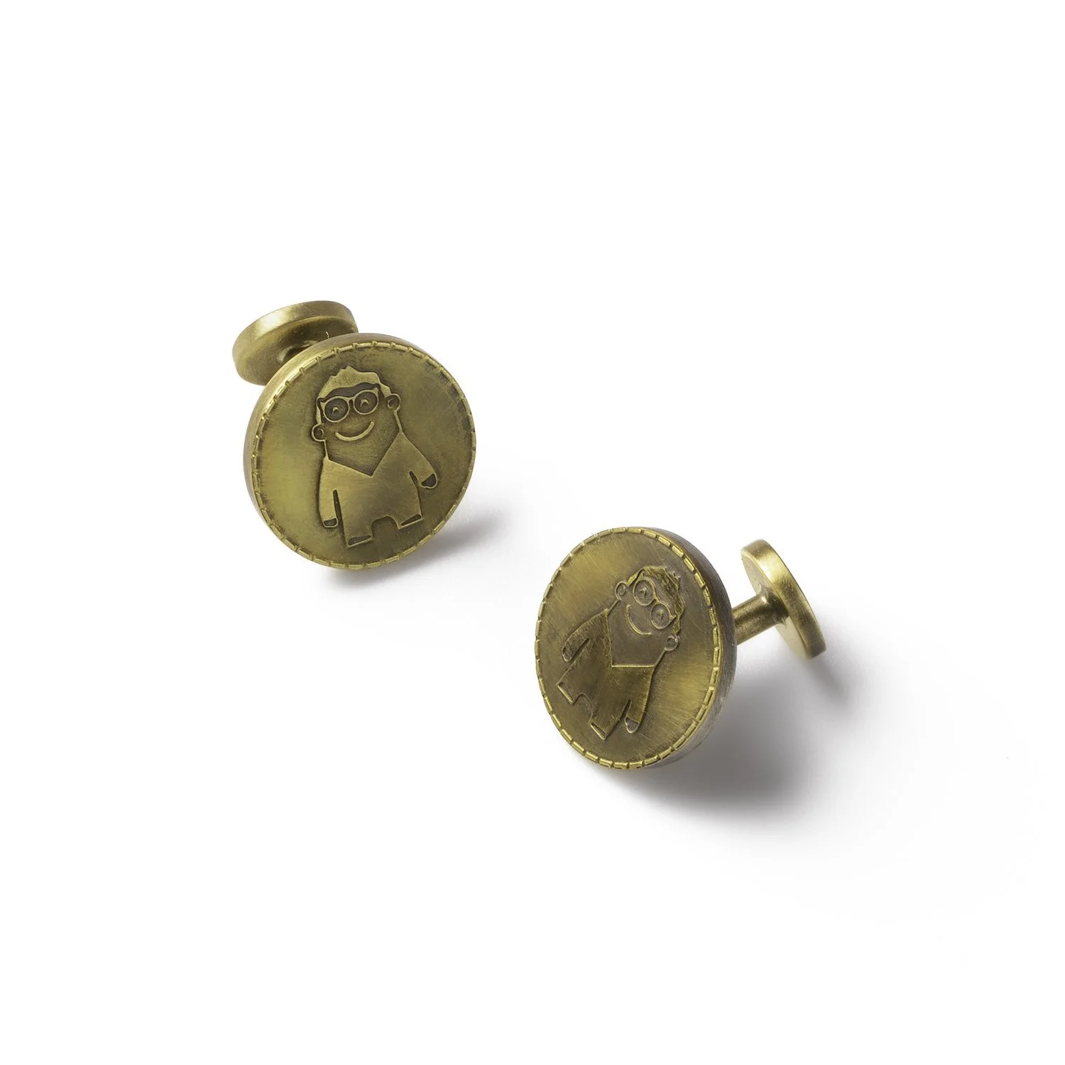 Die struck custom cufflink with no enamel, shaped in recessed and raised metal