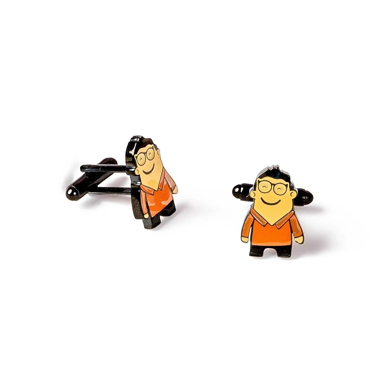 Enamel custom cufflink with colour filled into the recessed metal areas