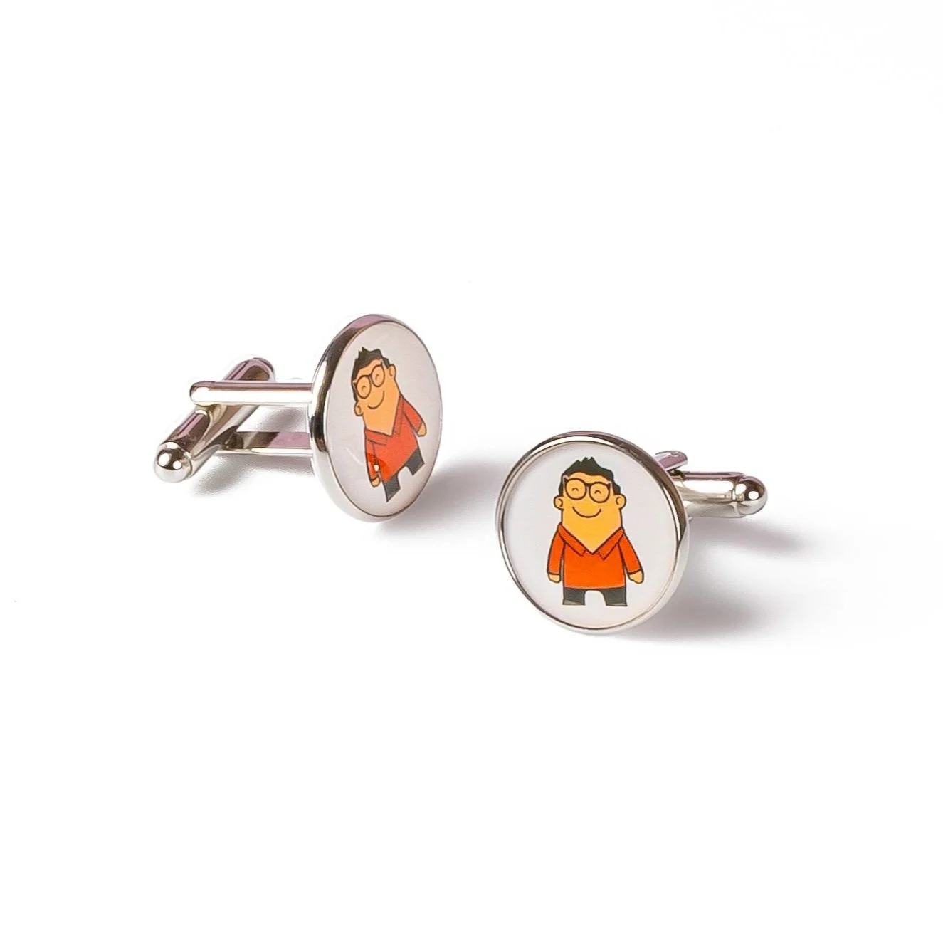 Epoxy custom cufflink with a clear resin dome over the printed design